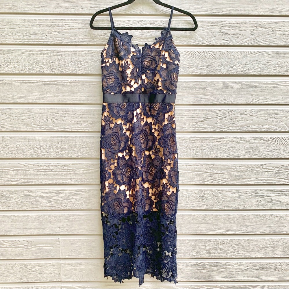 🚩SOLD🚩 Just Me | Larissa Navy Blue Lace Dress - Picture 2 of 8